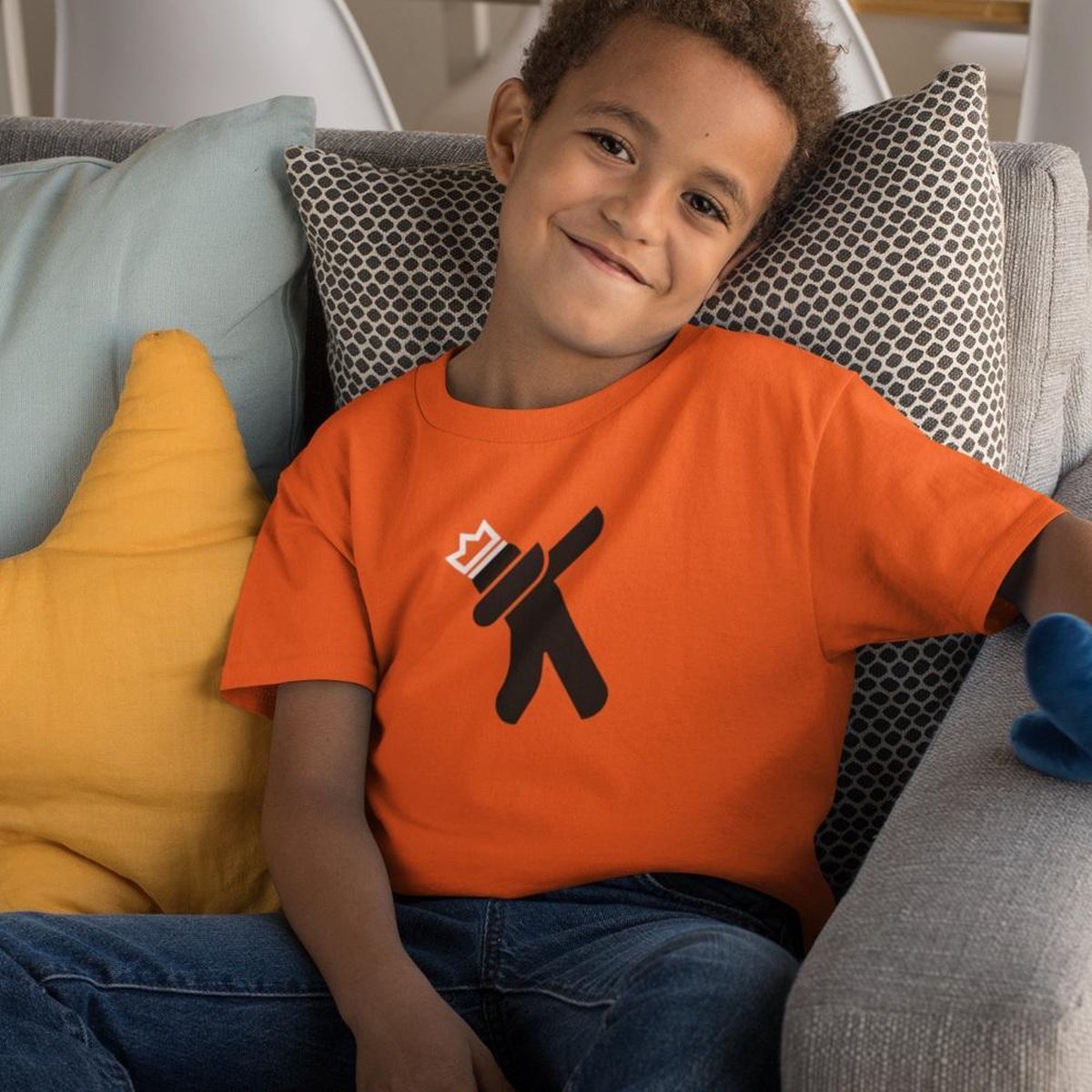 Oranje EK WK & Koningsdag T-Shirt Kind Dab King (3-4 jaar - MAAT 98/104) | Oranje kleding & shirts | Feestkleding